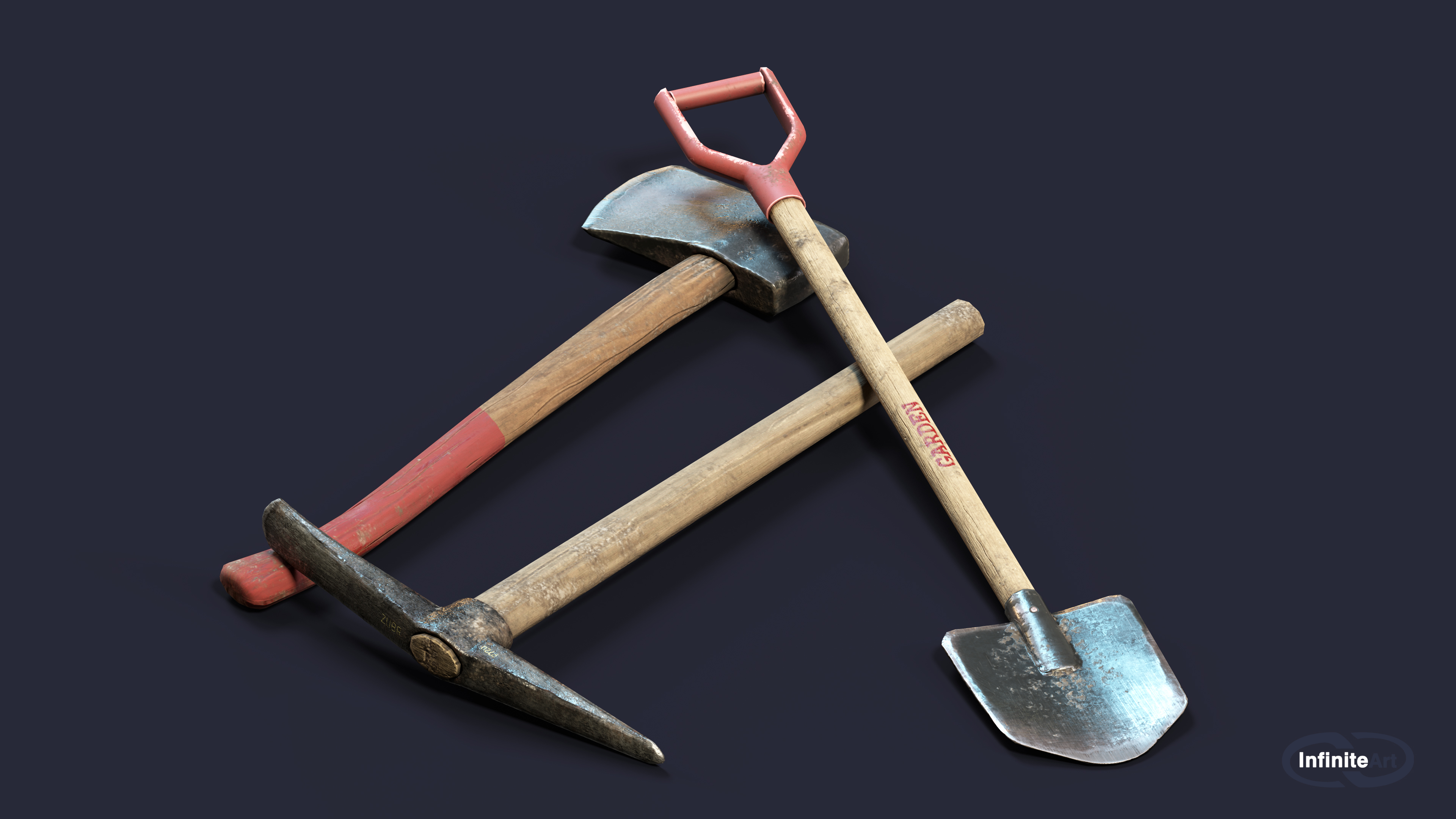 Pick and shovel and axe by INFINITE_ART_SOLUTIONS 3DOcean